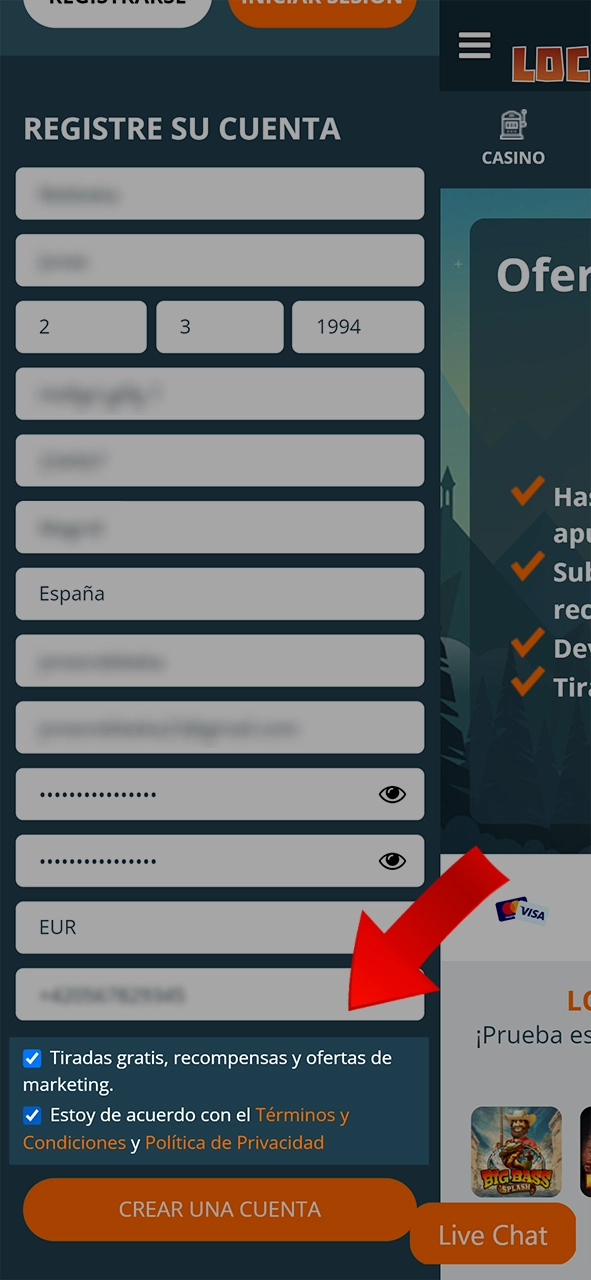 Täytä rekisteröitymislomake LocoWin-verkkosivustolla.