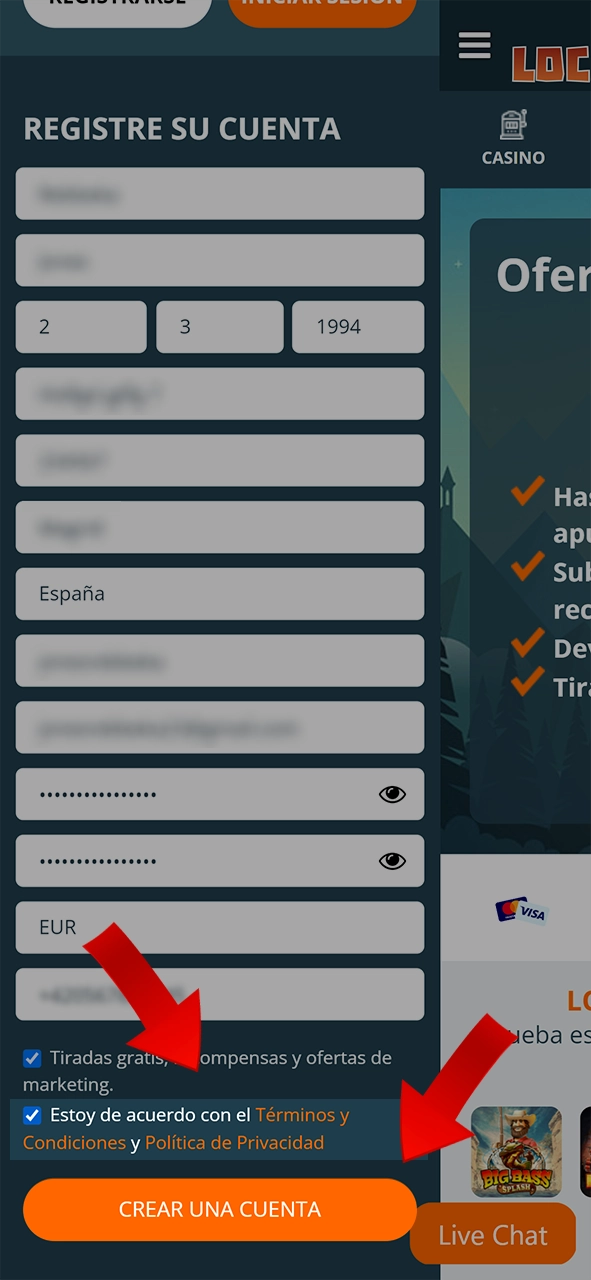 Hyväksy LocoWinin ehdot ja napsauta Luo tili.